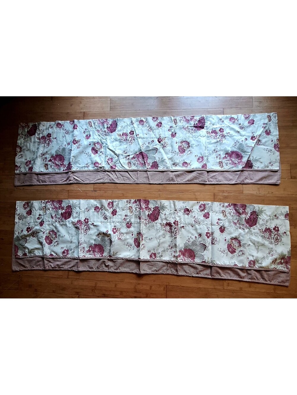 2 Waverly Garden Room Norfolk Rose Crimson Gingham Valances 70"WX18.5L (RETIRED)